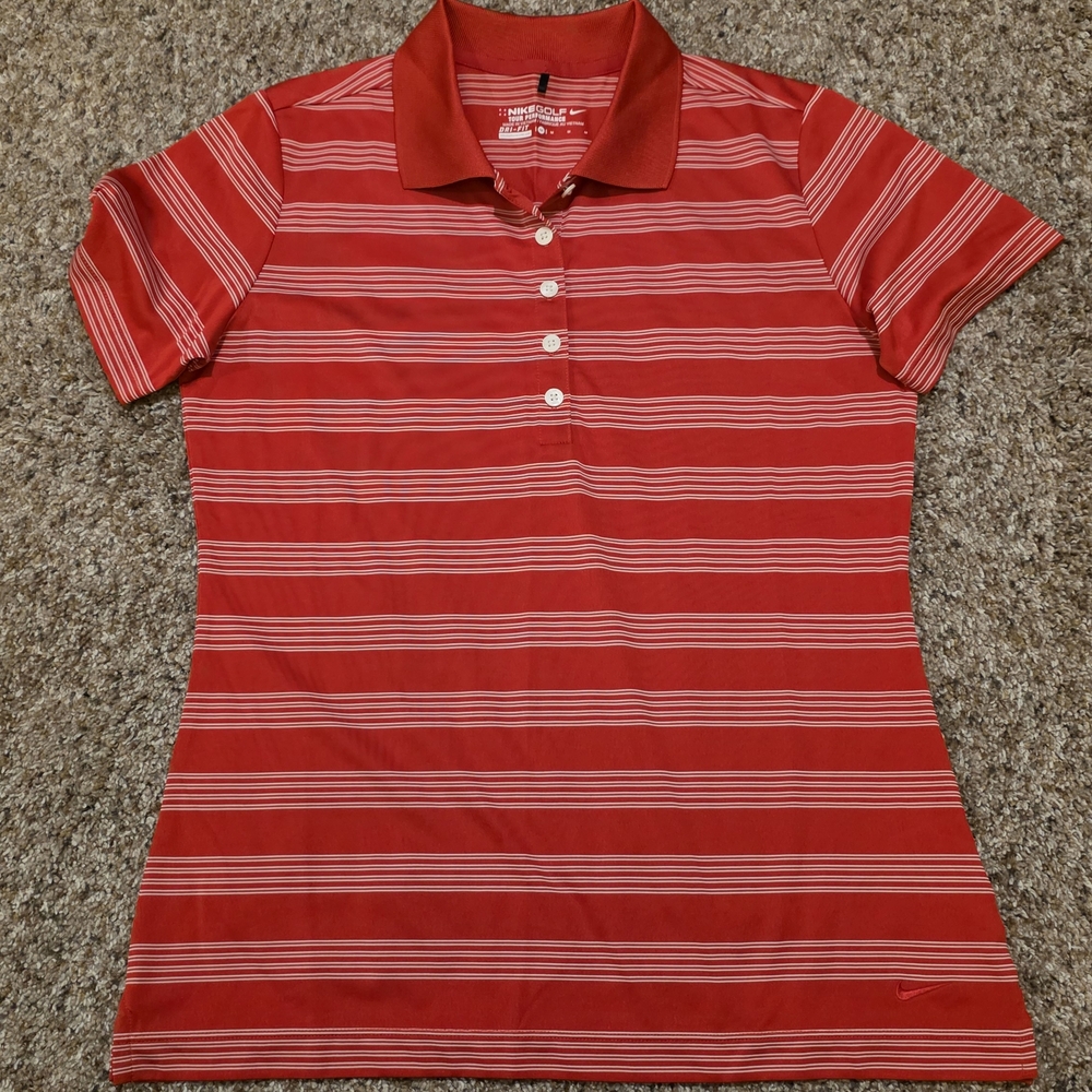 Women's Nike Red and White Striped Golf Polo